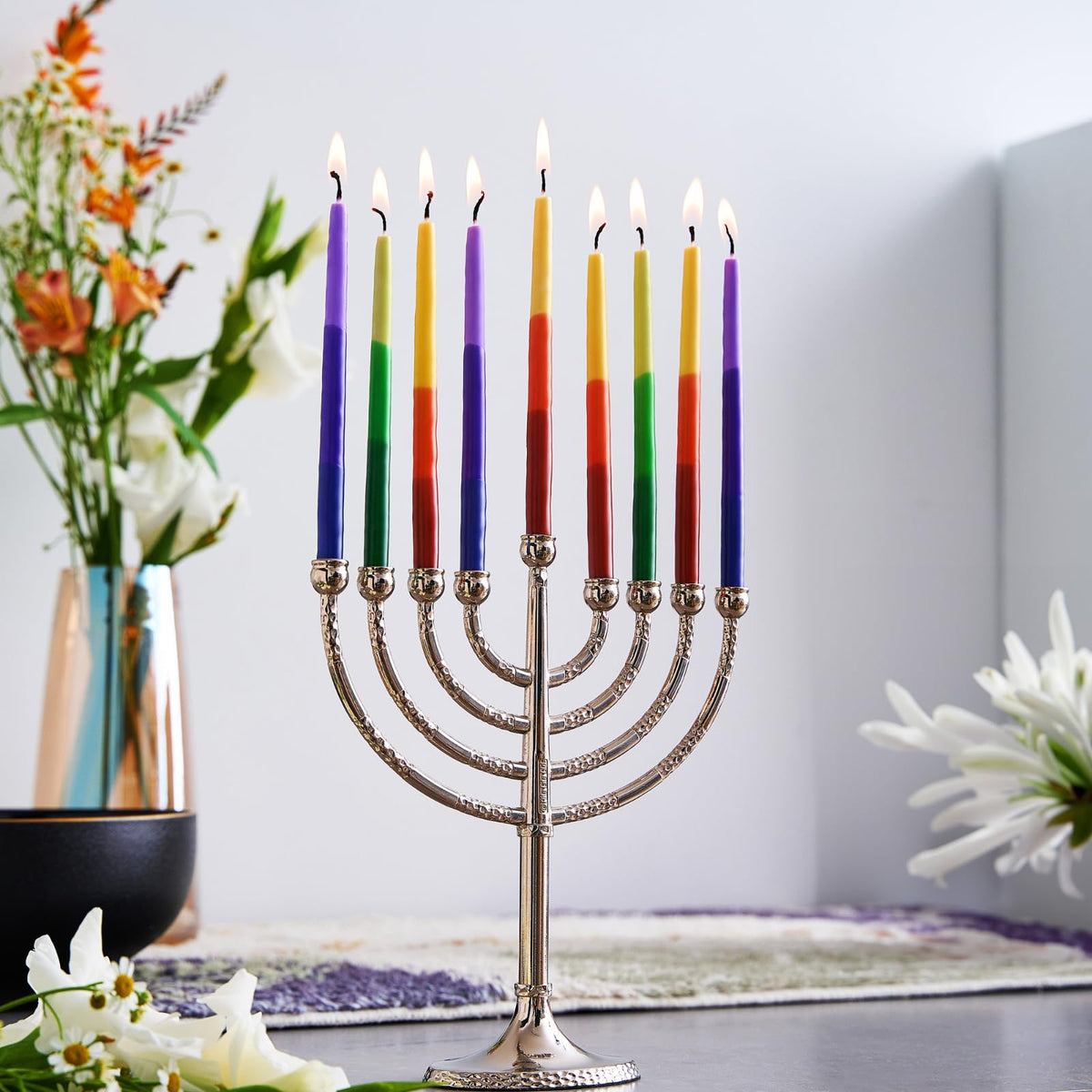 Rite Lite Chanukah Candles, Hand Dipped Rainbow, Box of 45