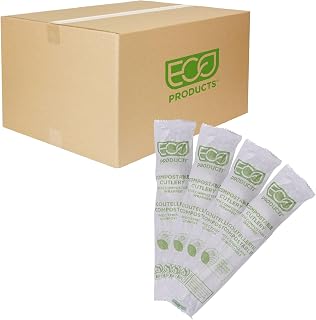 ECO PRODUCTS Compostable CPLA 6" Plastic Soup Spoons, Case of 1000, Individually Wrapped Spoon, Disposable White Plantware Cutlery, Renewable Material Made from Plants, Sturdy & Strong, BPI-Certified