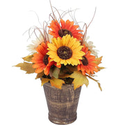 GTIDEA Artificial Sunflower Potted Plant, 12.6 Inch, Fall Maple Leaves