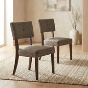 Performance Chenille-Upholstered Side Chair with Wood Legs by Furnifact – Wood, Gray Fabric Espresso, Pack of 2