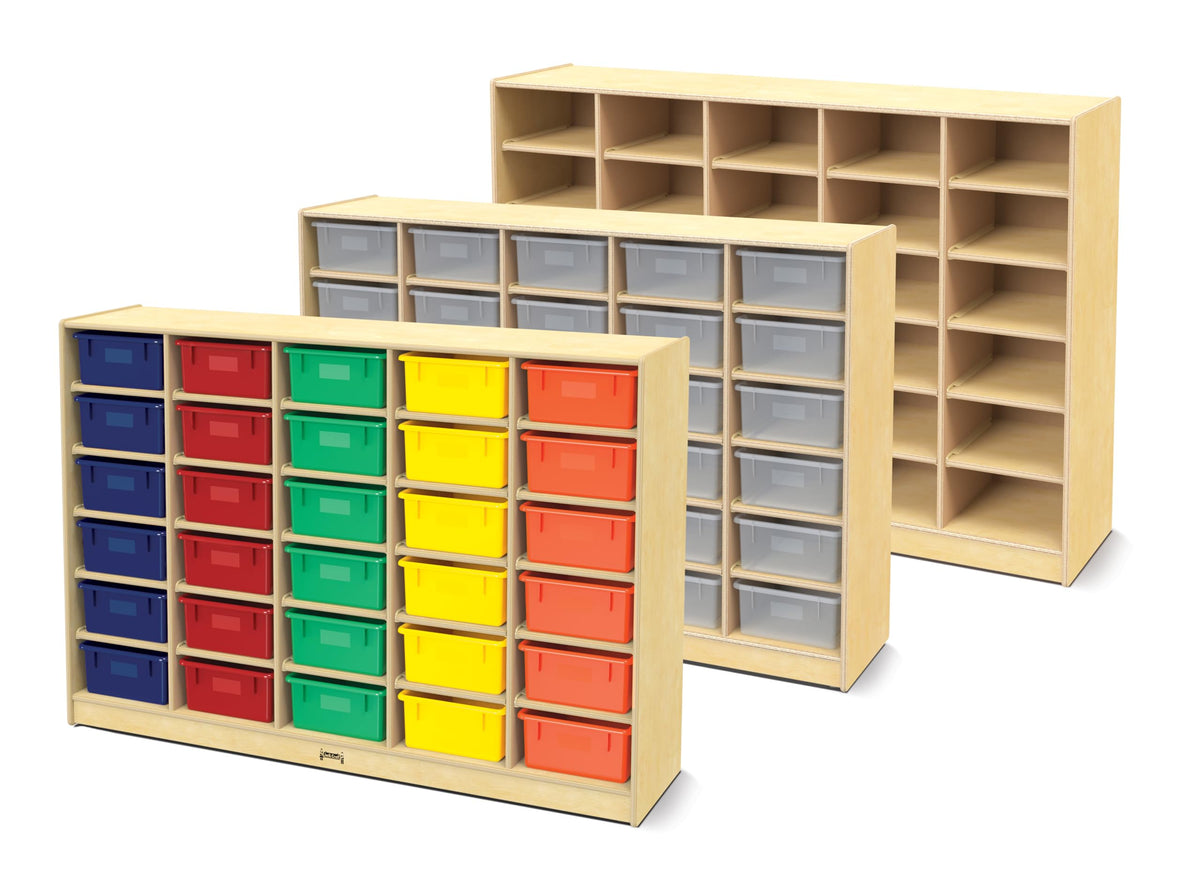 30 Mobile Storage with Colored Tubs by Jonti-Craft – Wood, White, Model 4031JC