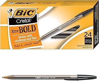 BIC Cristal Xtra Bold Ballpoint Pens, Bold Point (1.6mm) For Vivid And Dramatic Lines, Black Ink, 24-Count Pack, Perfect Ink Pens