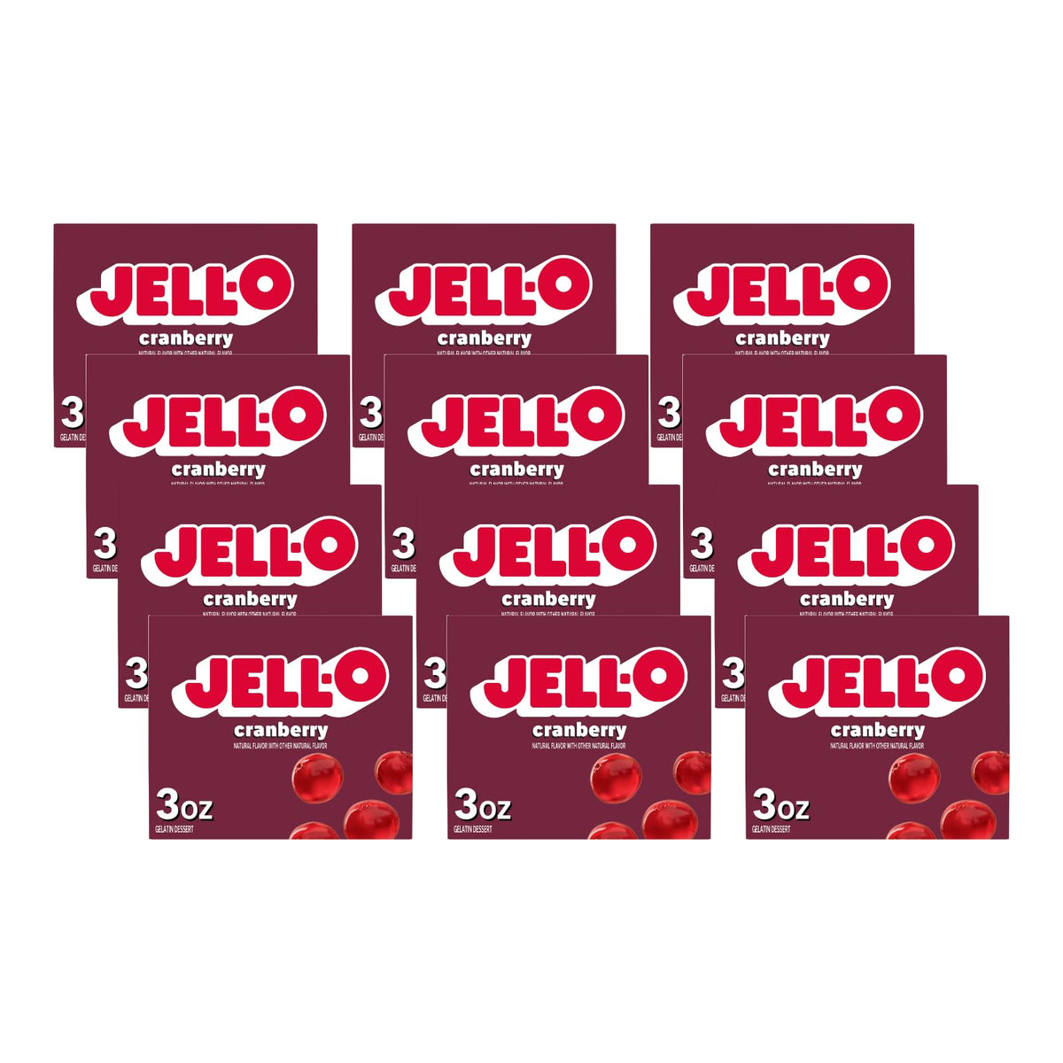 Jell-O Cranberry / 3 Ounce (Pack of 12) / 12 Gelatin