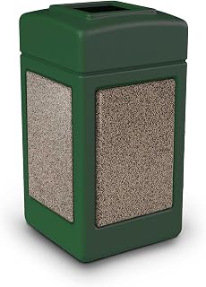 Commercial Zone 720354 StoneTec 42 Gallon Square Waste Receptacle, Forest Green w/Riverstone Panels