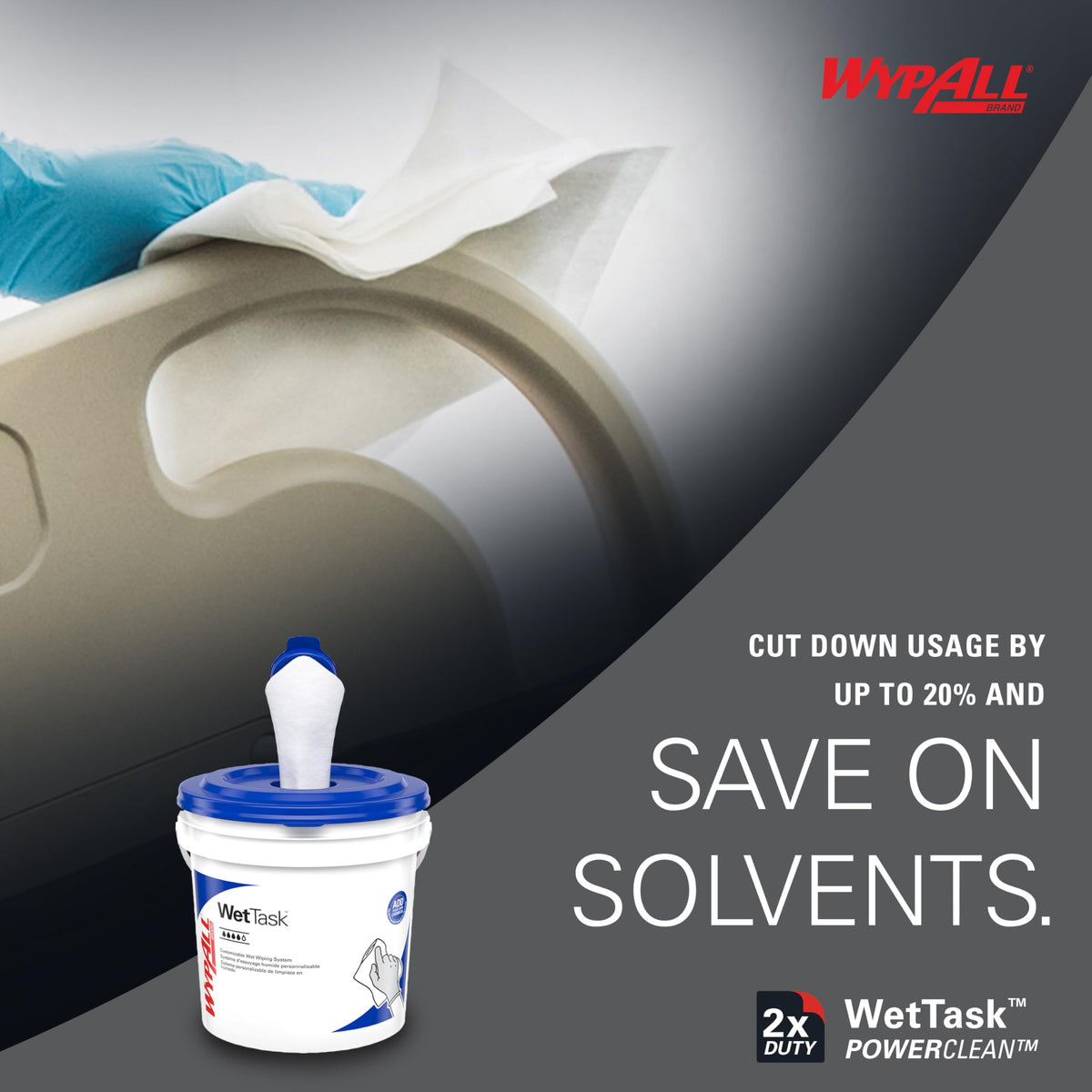 WypAll PowerClean WetTask for Solvents – 6 x 95 Towels, 1 Bucket (06001)