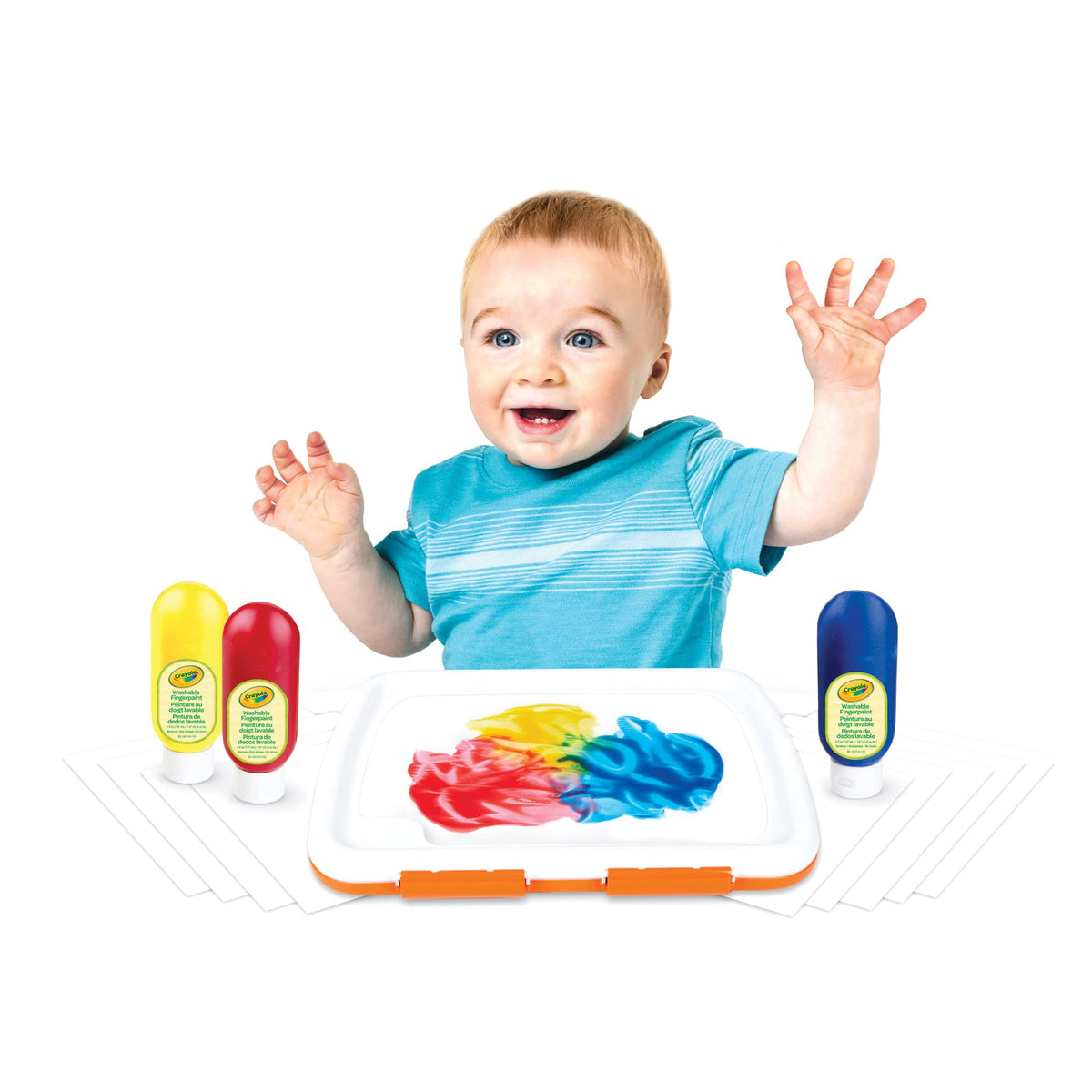 : Fingerpaint (Bilingual) by Crayola – 13 Piece Set, Paper, Blue,Red, Pack of 4, Model 806911