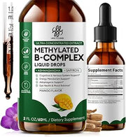 Methylated B Complex, B12 Vitamins 5000 mcg & 5-MTHF Folate 1000 mcg 2Oz | B Complex Liquid Drops for Energy, Focus & Stress Support, Vegan, Sugar Free