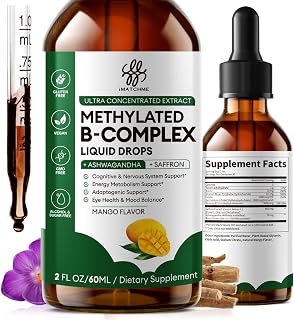 Methylated B Complex, B12 Vitamins 5000 mcg & 5-MTHF Folate 1000 mcg 2Oz | B Complex Liquid Drops for Energy, Focus & Stress Support, Vegan, Sugar Free
