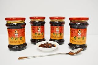 LAO GAN MA Spicy Bean Paste (7.41oz/210g)*4 + 3" White Sauce Dish*1 + Long Spoon*1