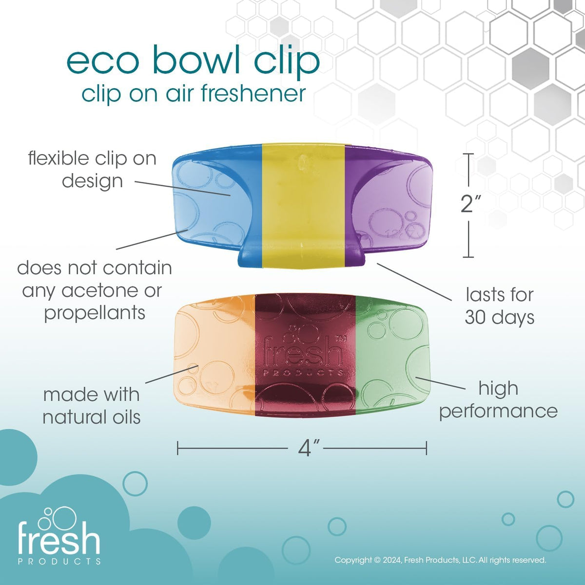 Eco Bowl Clip 2.0 Air Freshener by Fresh Products – 6 Count (Pack of 1), Blue,Green,Orange,Red, Pack of 6, Model FRS-EBC72-PACK3