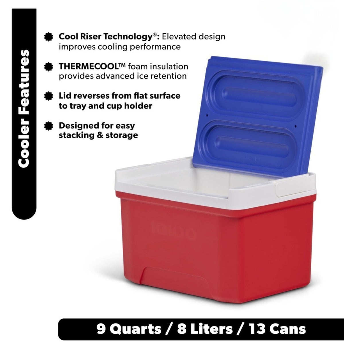 Quart Personal Cooler by Igloo – 9 Quarts, Polypropylene (PP), Red, White, And Blue, Model Laguna 9