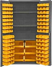 14 Gauge Welded Steel Heavy Duty Flush Door Style Storage Cabinet with 102 Bins by Durham – Alloy Steel, Gray,chrome, Model 3501-BDLP-102-3S-95