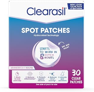 Clearasil Day and Night Spot Patches, Advanced Healing Hydrocolloid Acne Pimple Treatment, Blemish Spot Stickers for Face, 30 Count