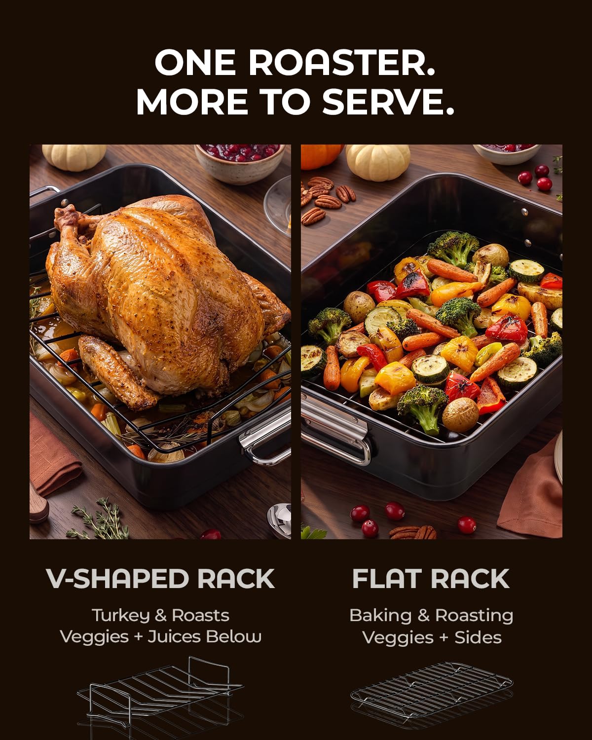 Armorbear Roasting Pan with Racks, Carbon Steel 16 x 11 Inch, Nonstick Black