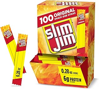 Slim Jim Smoked Jerky Snack Sticks, Original Flavor, 0.28 oz., 100-ct