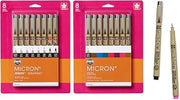 SAKURA Pigma Micron Fineliner Pens, Assorted Tips, Assorted, 8 Ct 2-Pack