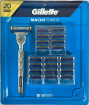 Mach3 Turbo 20 Cartridges by Gillette – Stainless Steel, Silver, Pack of 20
