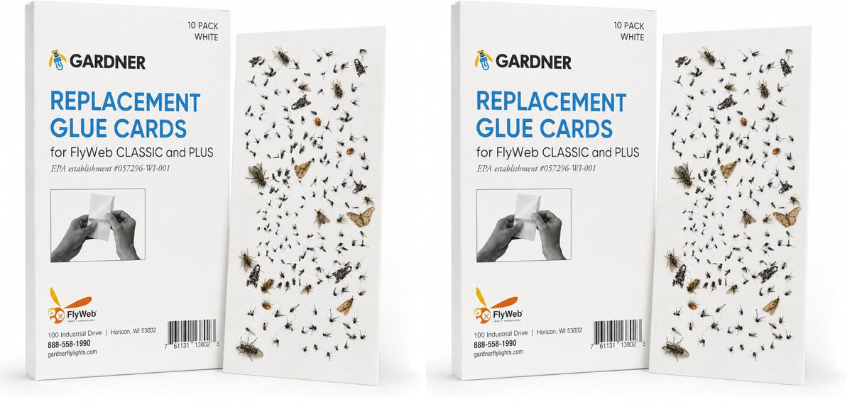 Flyweb Fly Light Glue Boards 2 Pack of 10 Replacement Glue Boards for Flyweb Classic Fly Light and Flyweb Plus - Trap Fruit Flies by Gardner – Each (Pack of 2), White, Model EL-64