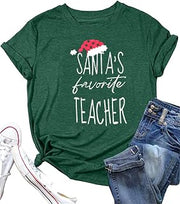 Santa's Favorite Teacher Tshirt Women Christmas Teacher Shirt Teach Brightest Students Novelty Graphic Short Sleeve Tops