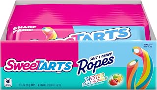 SweeTARTS Ropes Twisted Rainbow Punch Candy, Share Pack, 3.5 oz, 12 Pk | Soft chewy filled rope, twisted rainbow punch flavor, individually wrapped, on-the-go, party, lunchbox, snacking, sharing