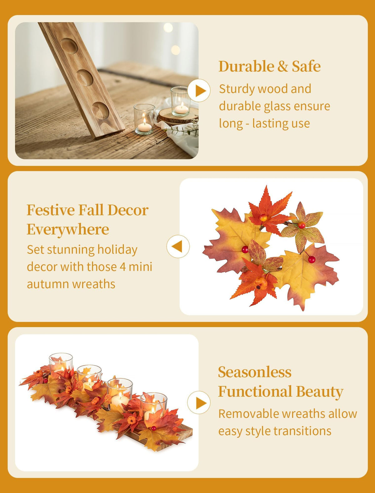 Romadedi Wooden Tray Centerpiece, 15.7 Inch Fall Decor, Brown