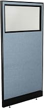 Global Industrial 36-1/4"W x 76" H Office Partition Panel with Partial Window & Raceway, Blue