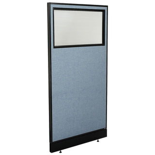36-1/4"W x 76" H Office Partition Panel with Partial Window & Pass-Thru Cable by Global Industrial – One Size, Alloy Steel, Blue, Model 694727WPBL