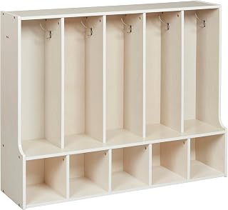 ECR4Kids Streamline 5-Section Toddler Coat Locker with Bench, Classroom Furniture, White Wash