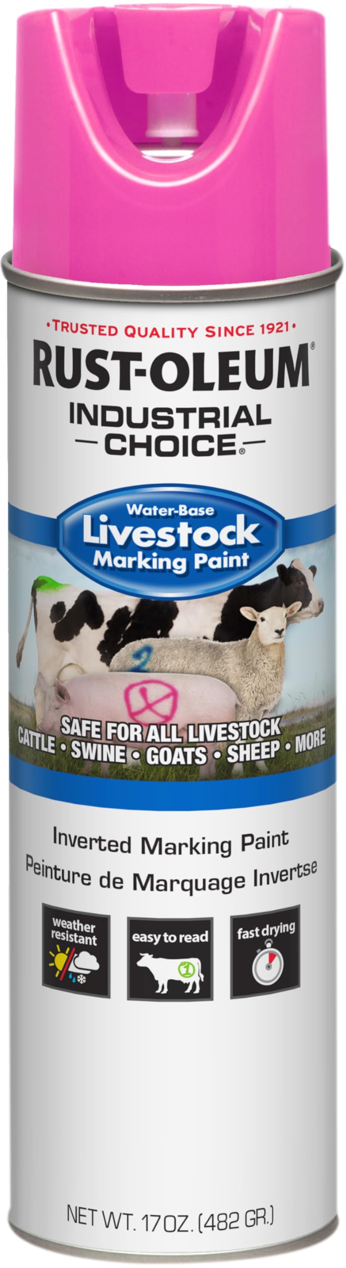 Livestock Marking Spray Paint by Rust-Oleum – 17 Ounce (Pack of 1), solid, Fluorescent Pink, Model 383018