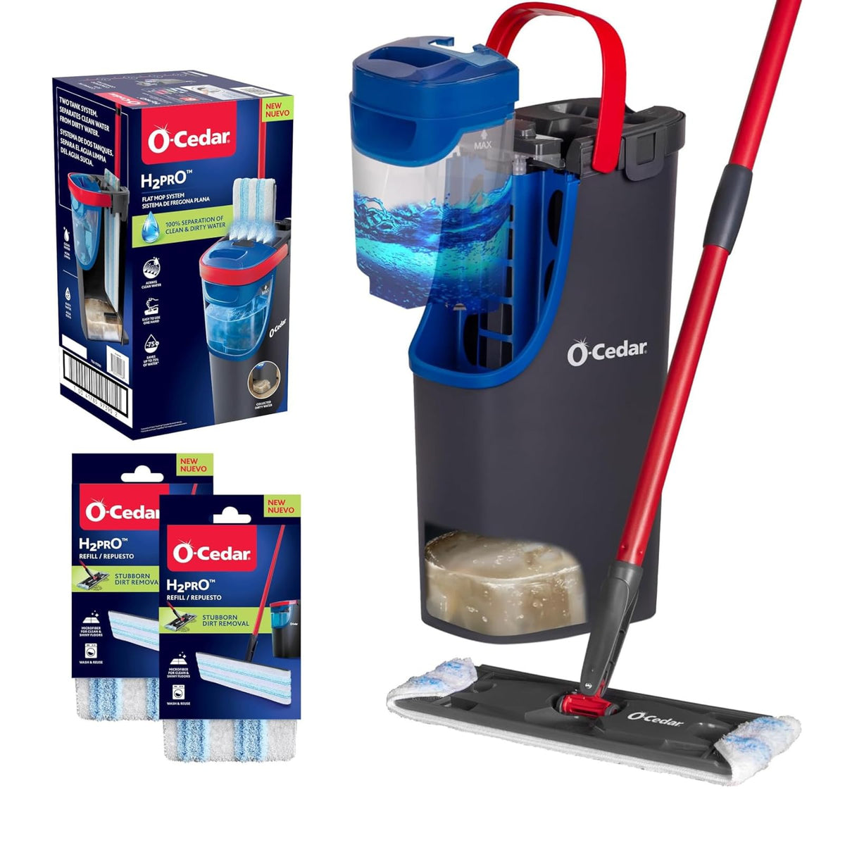 O-Cedar H2prO + 2 Refills / Red / 1 Dust Mops
