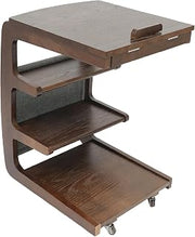 Walnut Color C-Shaped End Table, Small 4-Tier End Table with Wheels Wooden Couch Table Adjustable Desktop Rolling Side Table Mesa Auxiliar TV Trays for Bedroom, Living Room