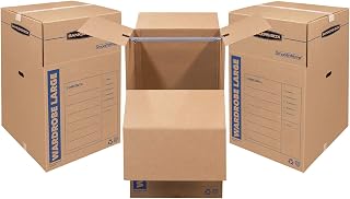 Bankers Box 3-Pack Tall Wardrobe Moving Boxes, 24" x 24" x 40" | Move hanging clothes from closet to truck with wardrobe boxes that reduce folding, wrinkles, and repacking.