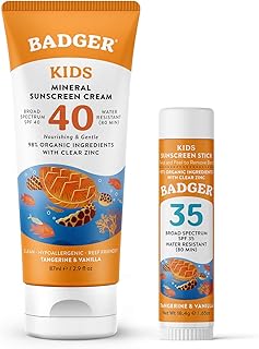 Badger SPF 40 Kids Mineral Sunscreen Cream and SPF 35 Sunscreen Face Stick