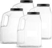 Stock Your Home Wide Mouth Gallon Jugs (4 Pack) - 128 Ounce Rectangular Oblong Gallon Container - Clear Plastic Jugs with Handle for Home, Commercial or Restaurant Use