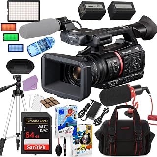 Panasonic AG-CX370 UHD 4K Pro Camcorder Bundle + Accessory Package Including 64GB Extreme Pro Memory, LED Video Light, Microphone, Case & More (24 Items) (Renewed)