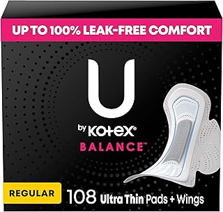U by Kotex Balance Ultra Thin Pads with Wings, Regular Absorbency, 108 Count (6 Packs of 18) (Packaging May Vary)