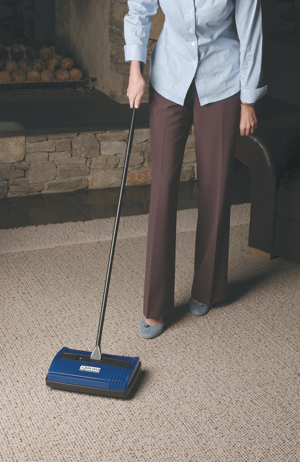 Carlisle FoodService Products Duo-Sweeper Rubberized Carpet and Floor Sweeper – Efficient Manual Cleaning for Restaurants with Low Pile Carpets – Broom
