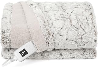 Sunbeam Heated Throw Blanket Royal Faux Fur 4 Heat Snow Leopard 50x60