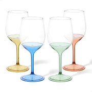 TOSSWARE POP 14oz Vino with Mix Color Stem SET OF 12, Premium Quality, Recyclable, Unbreakable & Crystal Clear Plastic Wine Glasses