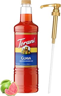 Torani Guava Syrup 1L with Pump Tropical Flavoring for Cocktails & Iced Tea