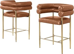 Toffee Faux Leather Counterheights with Gold Base