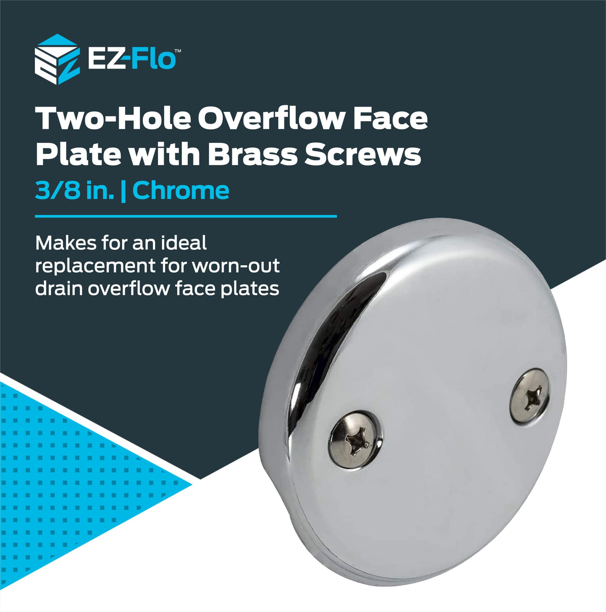 2-Hole Bathtub Overflow Face Plate with Screws by EZ-FLO – 3-1/8 in., Zinc, Chrome, Model 35245