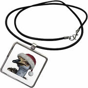 3dRose Cute Australian Emu Wearing A Festive Holiday Hat Necklace With Rectangle Pendant