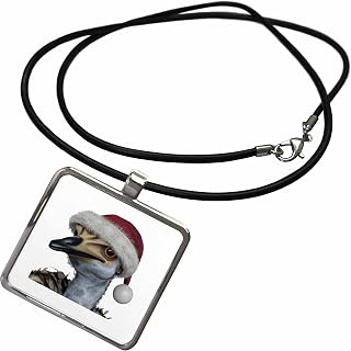 3dRose Cute Australian Emu Wearing A Festive Holiday Hat Necklace With Rectangle Pendant