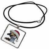 Cute Australian Emu Wearing A Festive Holiday Hat Necklace With Rectangle Pendant by 3dRose – Medium, Metal, White, Model ncl_375747_1