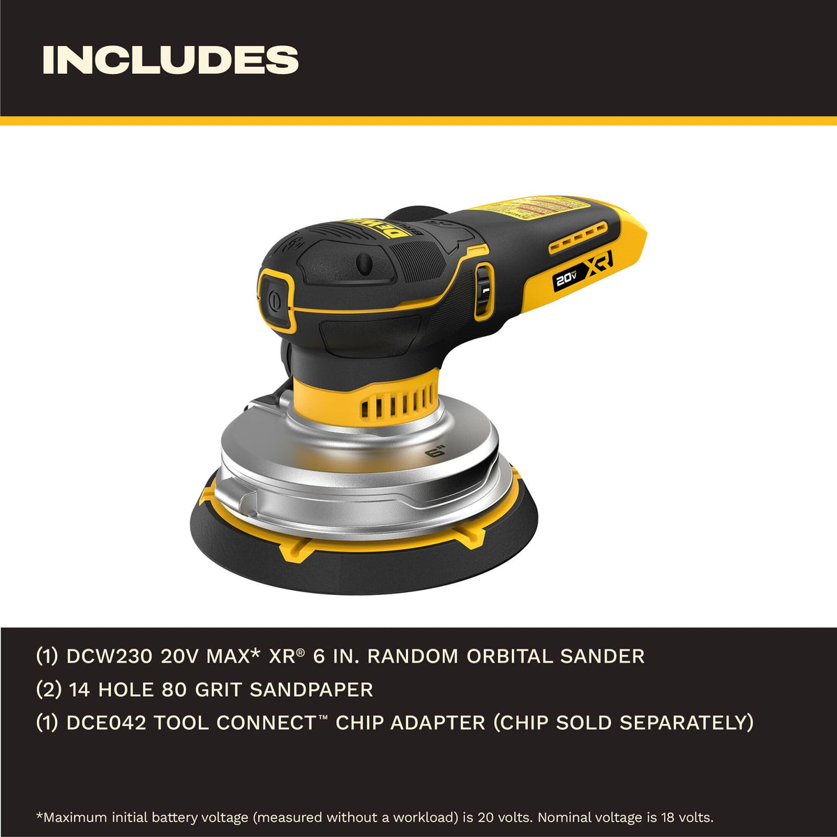 20V MAX XR 6 in. Cordless Random Orbital Sander () by DEWALT – Black, Yellow, Model DCW230B