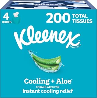 Kleenex Cooling + Aloe Facial Tissues, 4 Cube Boxes, 50 Tissues per Box