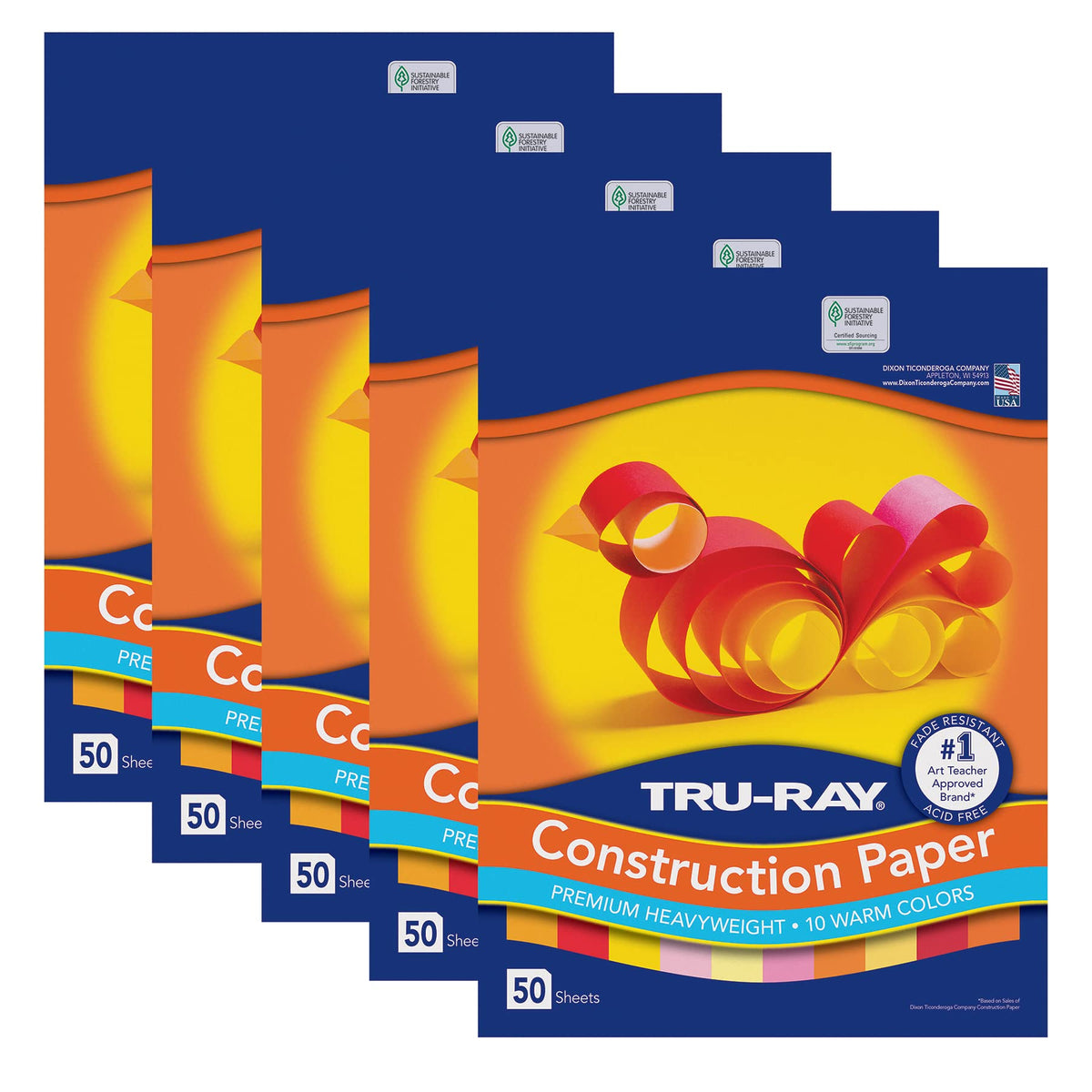 Tru-Ray Construction Paper by DIXON TICONDEROGA CO - PACON – Paper, Warm Assorted, Pack of 5, Model PAC102947-5