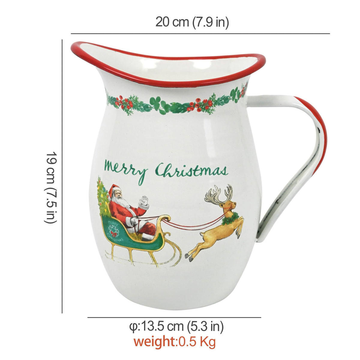 Z&Z Ornamentorum Santa Claus Enamel Pitcher, 33.8 Ounces, Red