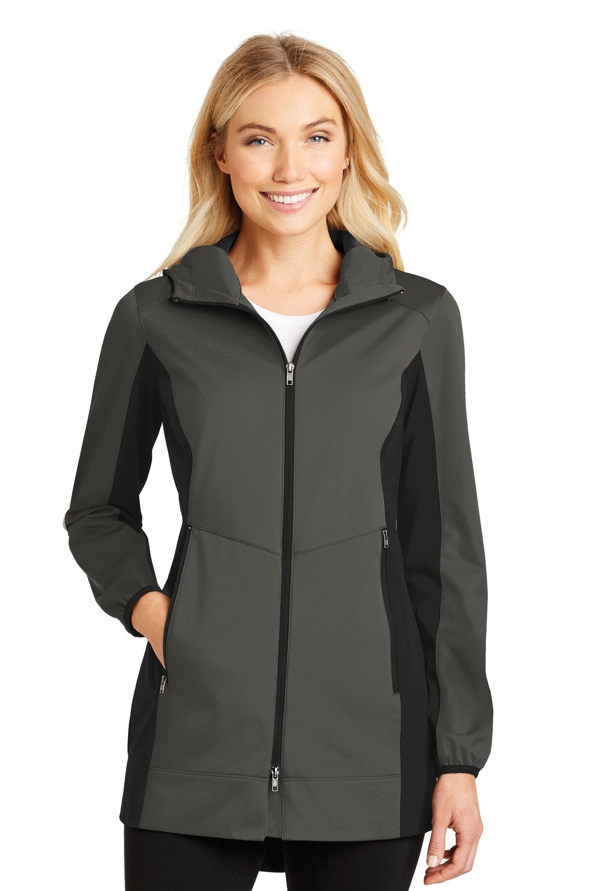 Ladies Active Hooded Soft Shell Jacket by Port Authority – X-Small, Steel, Grey Steel/ Deep Black, Model 1108211